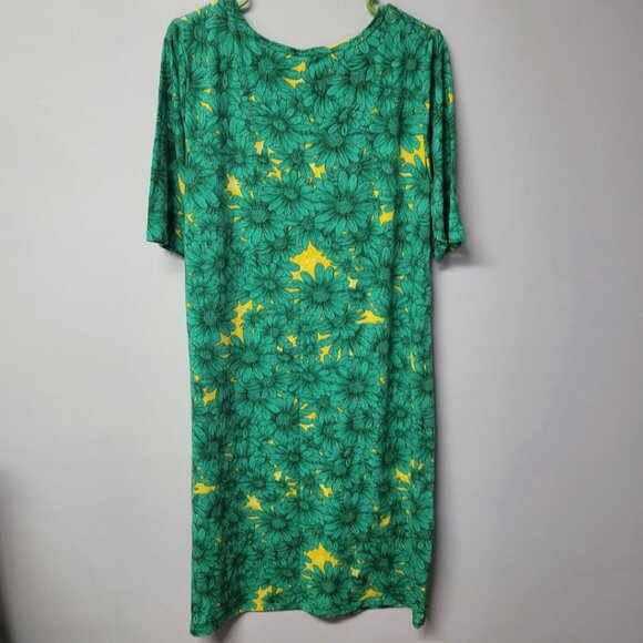 Lularoe Julia Dress Green Daisy Short Sleeve Womens 3XL Plus Size Soft Long Maxi - Picture 3 of 7